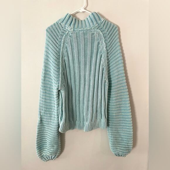 Free People Sweetheart Mock Neck Chunky Sweater in Ocean Pearl Blue Size S - Picture 7 of 7